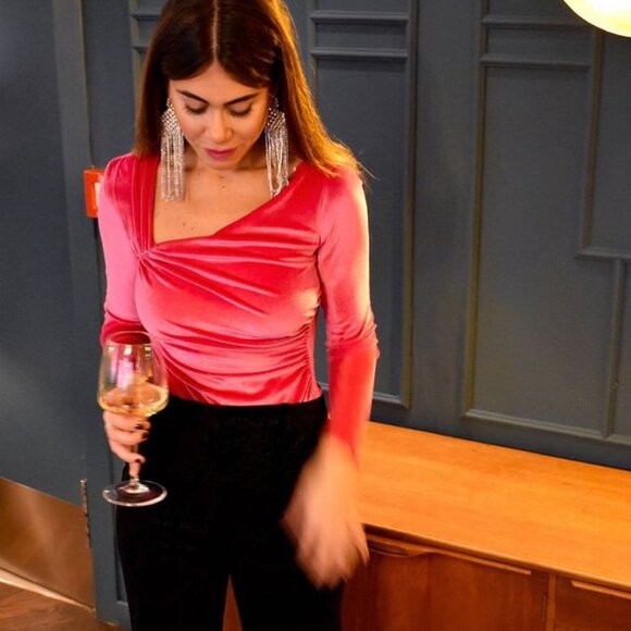 BLOGGER'S FAVE! Zara Velvet Bodysuit Barbie Pink Sz S NWT - Picture 12 of 16